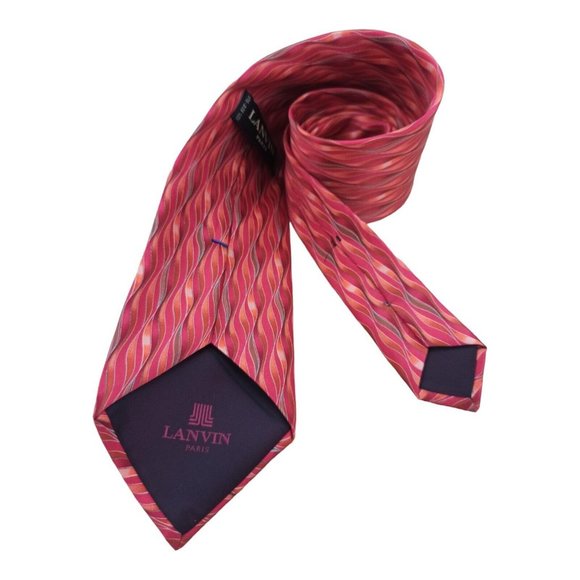 LANVIN Pink Geometric Silk Tie FRANCE 60"/ 3.6" EC - Picture 6 of 9